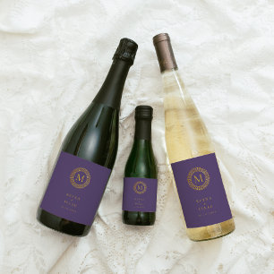 Elegant Gold Deco Wreath Monogram Wine Label