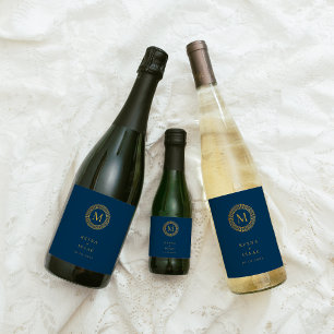 Elegant Gold Deco Wreath Monogram Wine Label