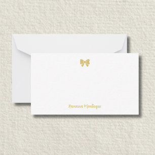 Elegant Gold Decorative Bow Handwritten Name  Card