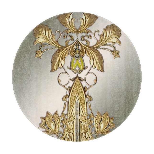 Elegant Gold Decorative Floral Cutting Board (Front)