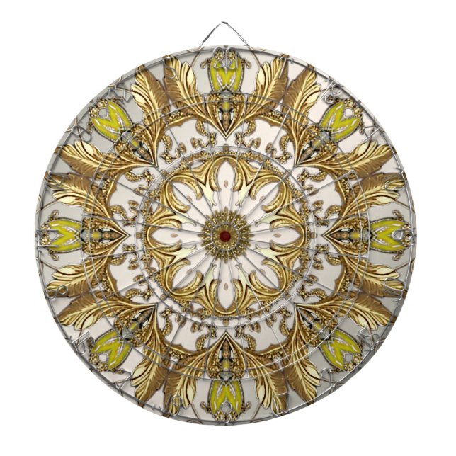 Elegant Gold Decorative Floral Dartboard (Front)
