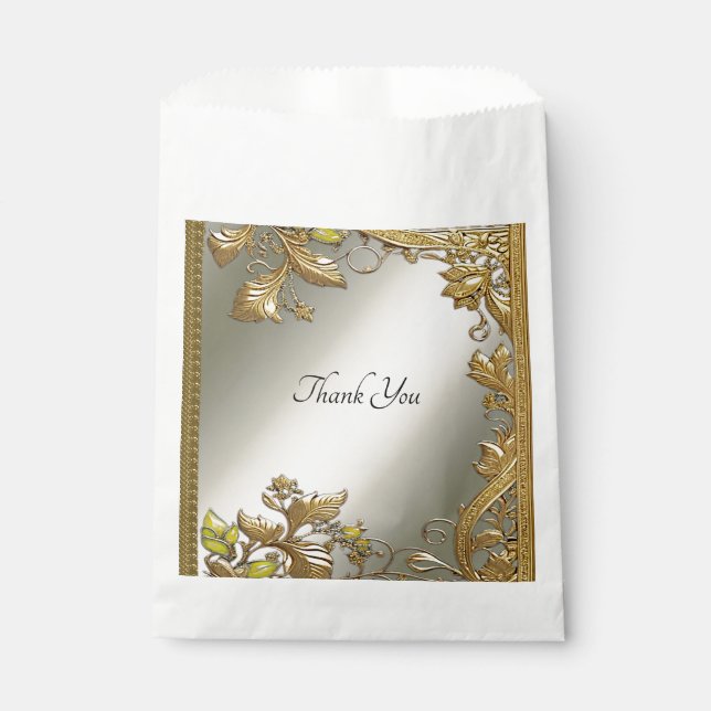 Elegant Gold Decorative Floral Favour Bag (Front)
