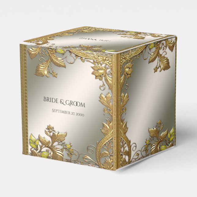 Elegant Gold Decorative Floral Favour Box (Front Side)