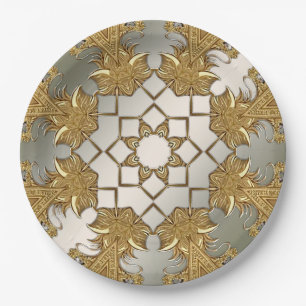 Elegant Gold Decorative Floral Paper Plate