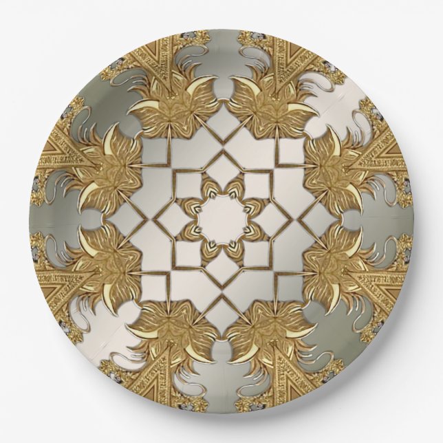 Elegant Gold Decorative Floral Paper Plate (Front)