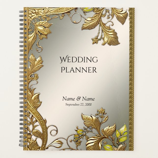 Elegant Gold Decorative Floral Planner (Front)