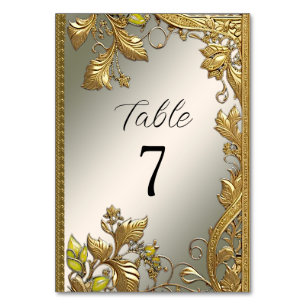 Elegant Gold Decorative Floral Table Number