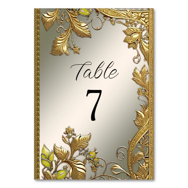 Elegant Gold Decorative Floral Table Number (Front)