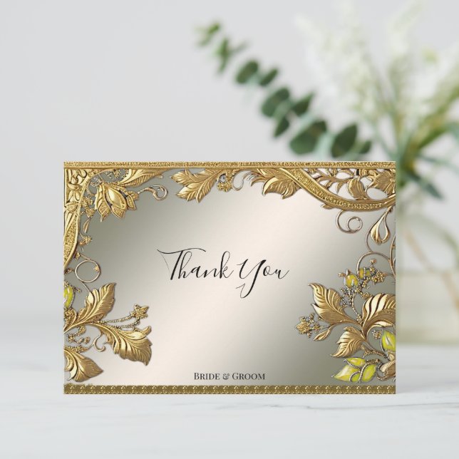 Elegant Gold Decorative Floral Thank You Card (Standing Front)