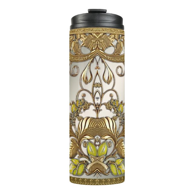 Elegant Gold Decorative Floral Thermal Tumbler (Front)