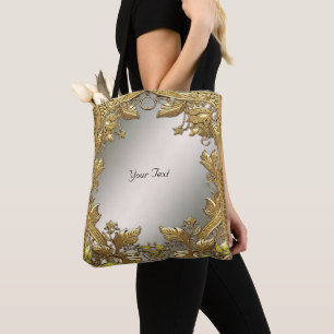 Elegant Gold Decorative Floral Tote Bag