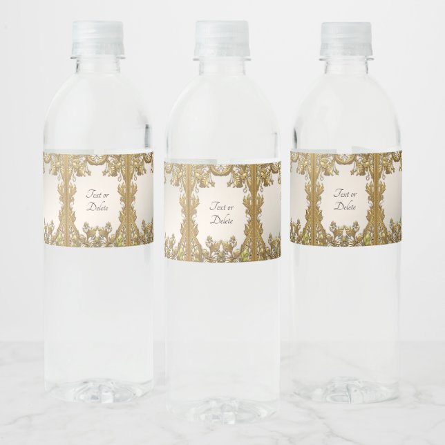 Elegant Gold Decorative Floral Water Bottle Label (Bottles)