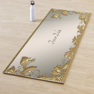 Elegant Gold Decorative Floral Yoga Mat