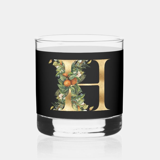 Elegant Gold Decorative Initial H Whiskey Glass (Front)