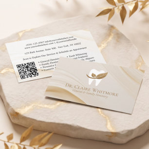 Elegant Gold Dental Tooth Dentist Practice QR Code Business Card