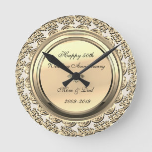Elegant Gold Diamond 50th Wedding Anniversary Round Clock