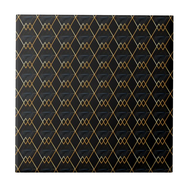 Elegant Gold Diamond and Dark Blue Pattern Tile (Front)