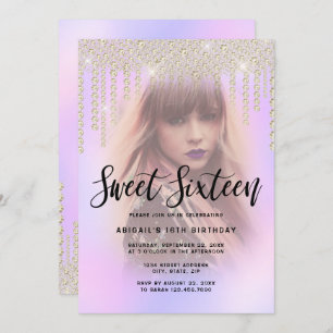 Elegant gold diamond drips purple sweet sixteen invitation