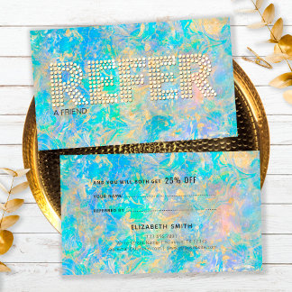Elegant Gold Diamond Opal Stone Refer Referral Business Card