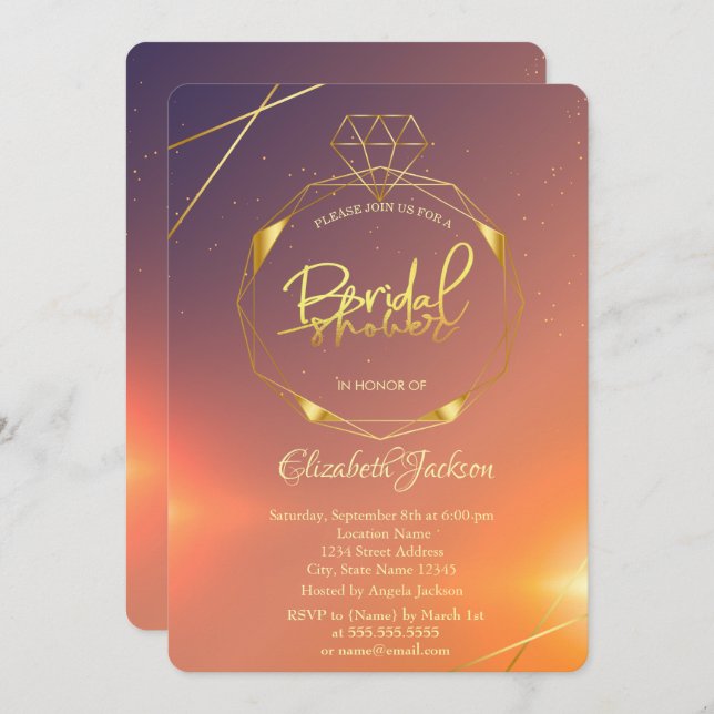 Elegant Gold Diamond Shiny Bridal Shower Invitation (Front/Back)