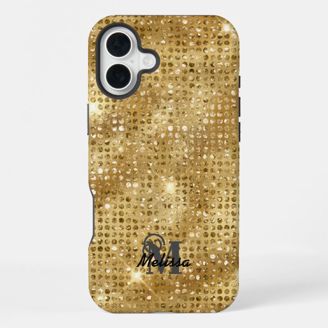 Elegant Gold Diamond Studded Pattern Monogram  iPhone Case (Back)