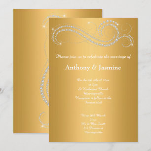 ELEGANT GOLD DIAMOND SWIRL WEDDING INVITATION