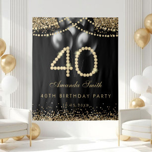 Elegant Gold Diamonds 40th Birthday Party Backdrop Tapestry