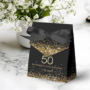 Elegant Gold Diamonds 50th Birthday Favor Box