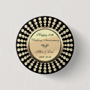 Elegant Gold Diamonds 50th Wedding Anniversary 3 Cm Round Badge