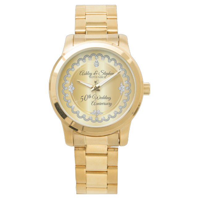 Elegant Gold Diamonds 50th Wedding Anniversary Watch (Front)