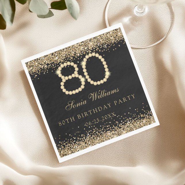 Elegant Gold Diamonds 80th Birthday Party  Napkin (Gold Diamonds 80th Birthday Party Napkin)