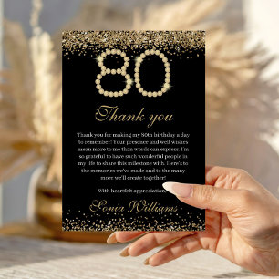 Elegant Gold Diamonds 80th Birthday Thank You Card
