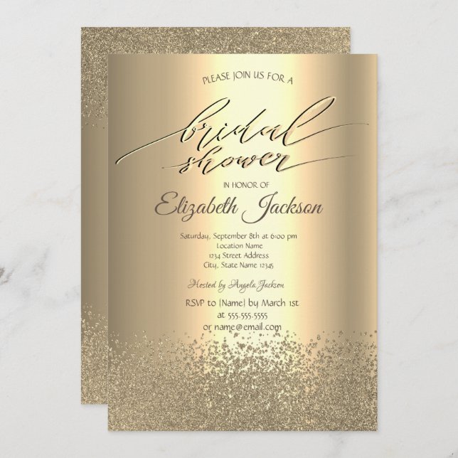 Elegant Gold Diamonds Bridal Shower Invitation (Front/Back)