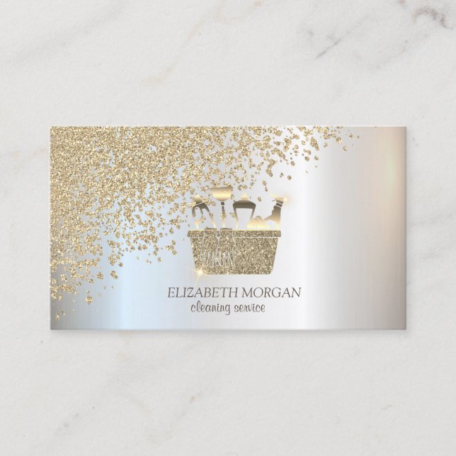 Elegant Gold Diamonds Cleaning Tools Business Card (Front)