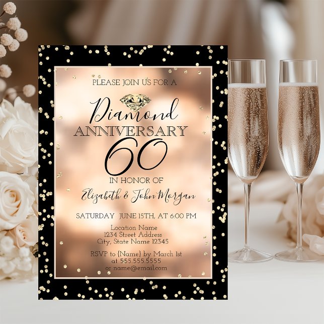Elegant Gold Diamonds,Confetti Wedding Anniversary Invitation (Creator Uploaded)