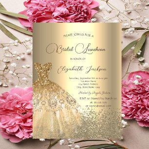 Elegant Gold Diamonds Dress Bridal Luncheon Invitation