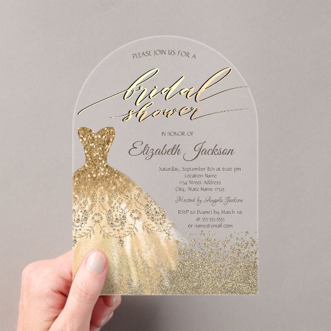 Elegant Gold Diamonds Dress Bridal Shower Acrylic Invitations (Insitu (Handheld))