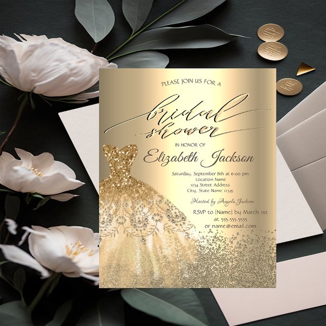 Elegant Gold Diamonds Dress Bridal Shower Invitation (Creator Uploaded)
