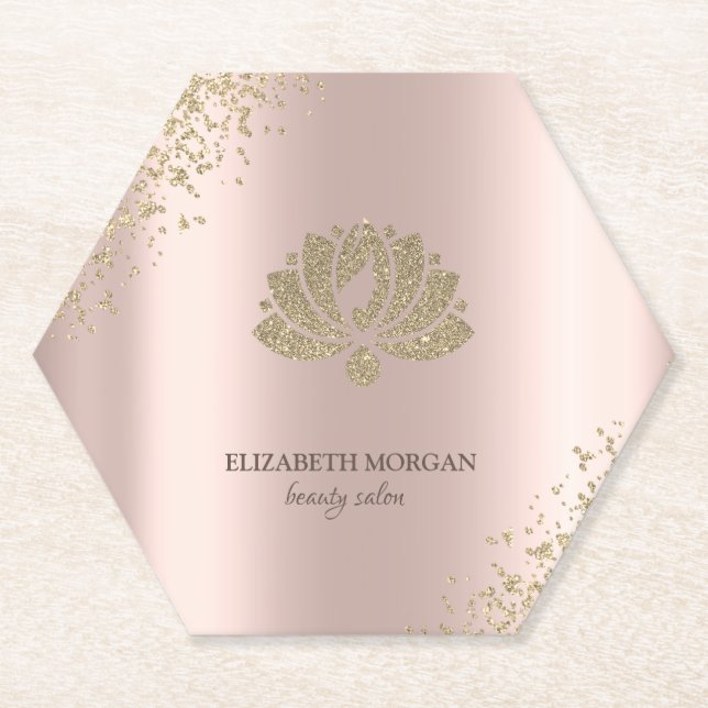 Elegant Gold Diamonds Lotus Rose Gold Beauty Salon Paper Coaster (Front)