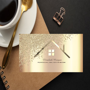 Elegant Gold Diamonds Real Estate Agent  Business Card