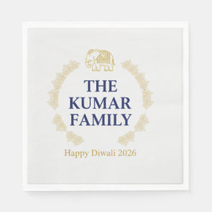 Elegant Gold Diya Mandala Happy Diwali Festival Pa Napkin