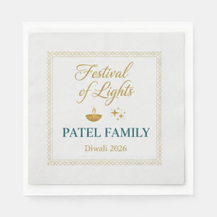 Elegant Gold Diya Mandala Happy Diwali Festival Pa Napkin