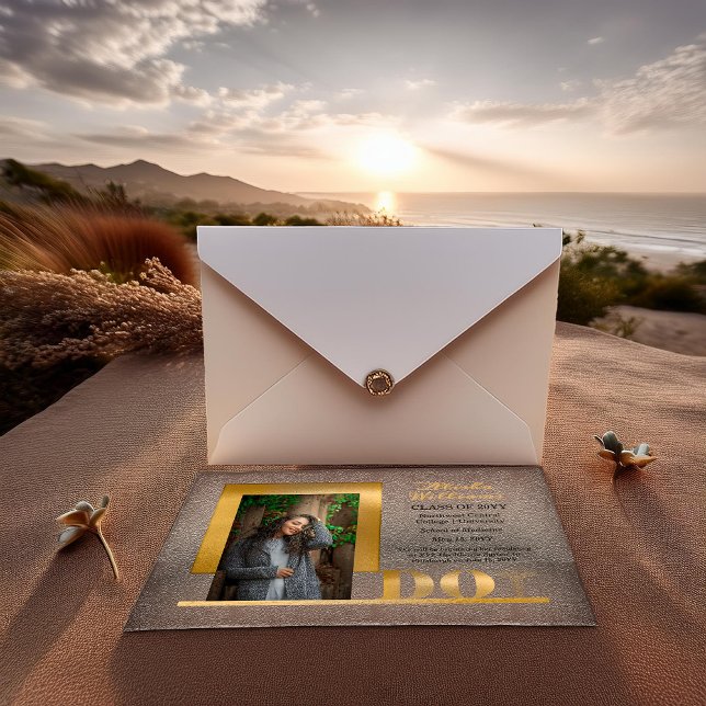 Elegant Gold DO Caduceus Photo Graduation Acrylic Invitations (Elegant  Gold Tone "DO" Doctor of Osteopathic Medicine Caduceus Photo Graduation Acrylic Invitations)