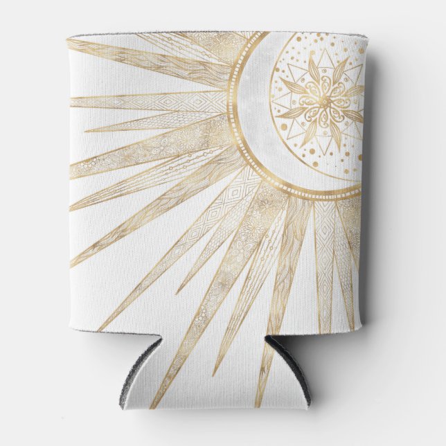 Elegant Gold Doodles Sun Moon Mandala Design Can Cooler (Front)