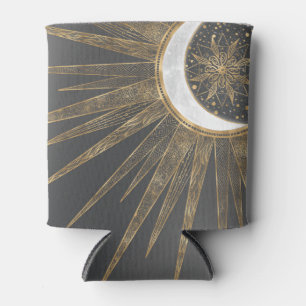Elegant Gold Doodles Sun Moon Mandala Design Can Cooler