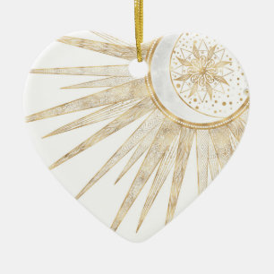 Elegant Gold Doodles Sun Moon Mandala Design Ceramic Tree Decoration