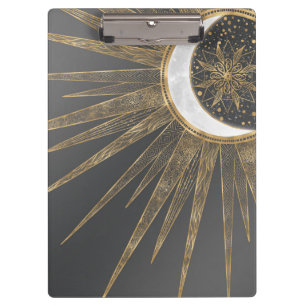 Elegant Gold Doodles Sun Moon Mandala Design Clipboard