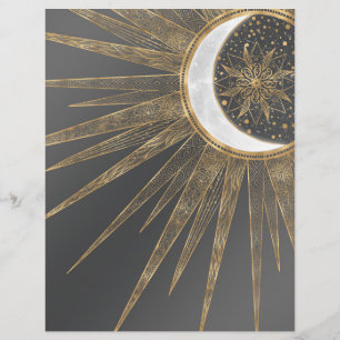 Elegant Gold Doodles Sun Moon Mandala Design Custom Letterhead