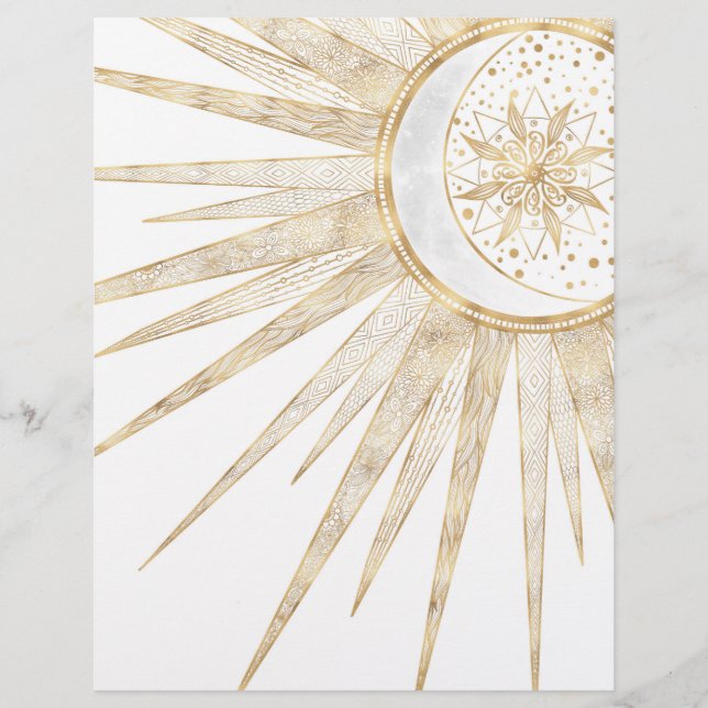 Elegant Gold Doodles Sun Moon Mandala Design Custom Letterhead (Front)