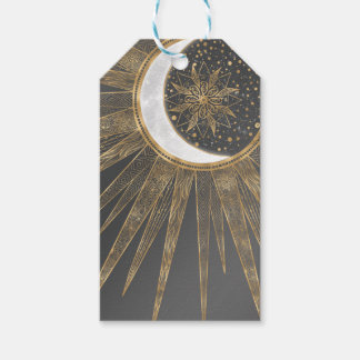 Elegant Gold Doodles Sun Moon Mandala Design Gift Tags